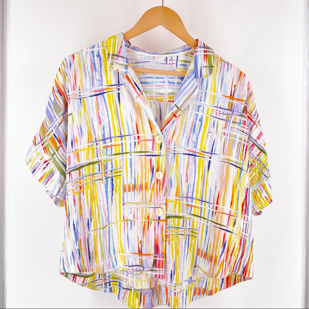 Jam's World Viola Twist Button Down Short Sleeve Crop Top Size Large